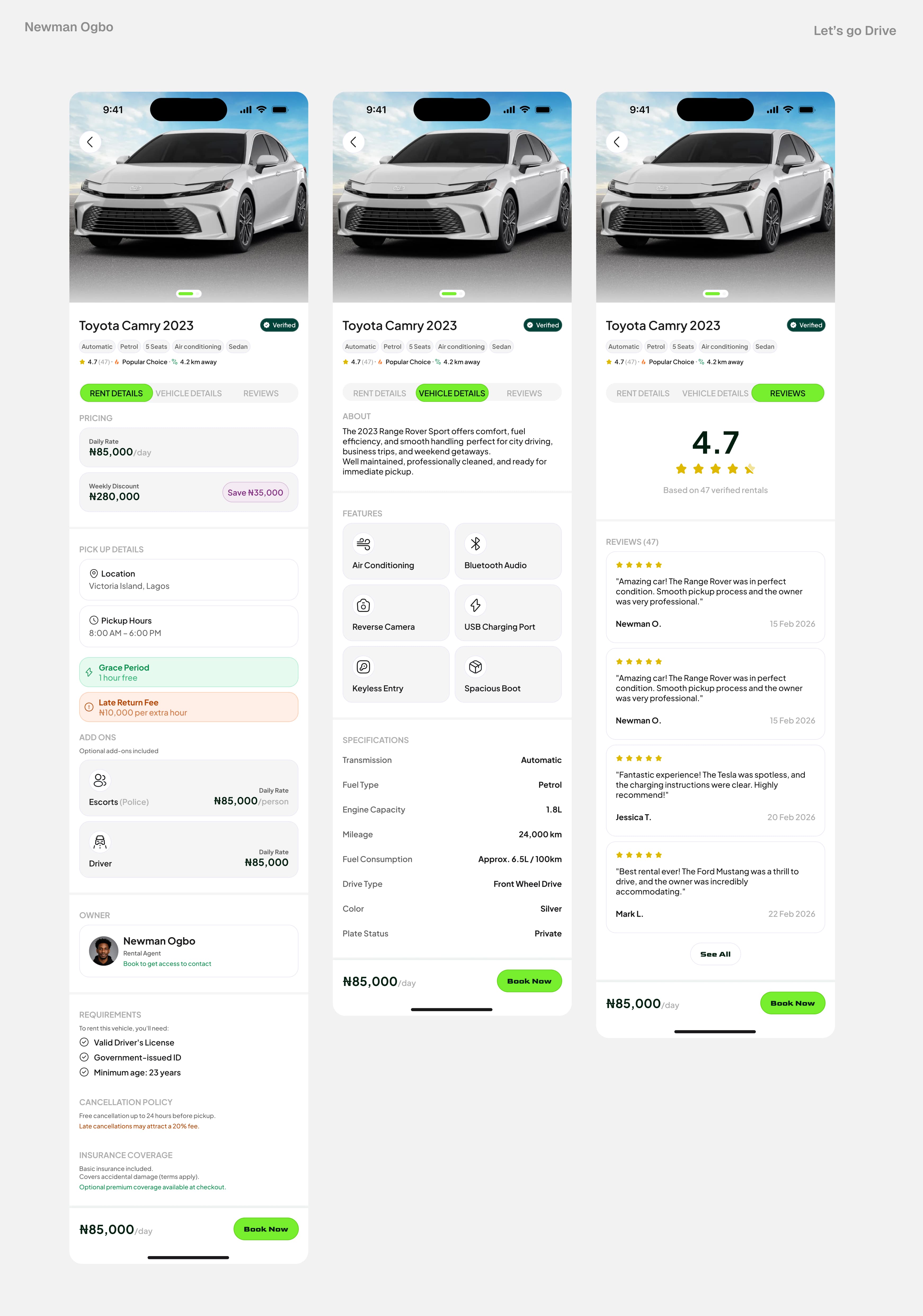 Let’s Go Drive rent details, vehicle specifications, features, and reviews