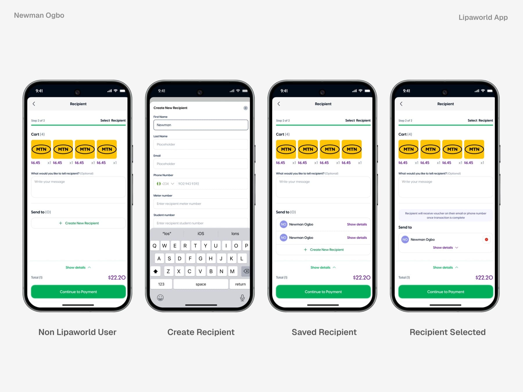Lipaworld mobile checkout for sending to an external recipient