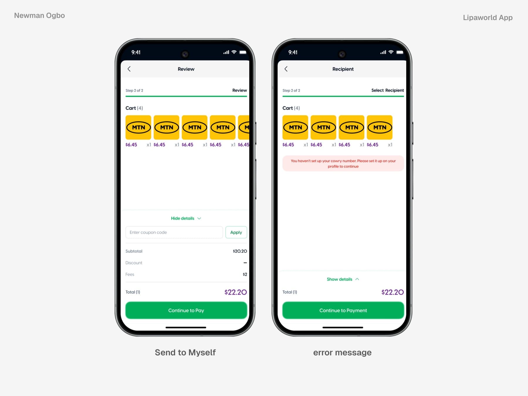 Lipaworld mobile checkout for purchasing for yourself