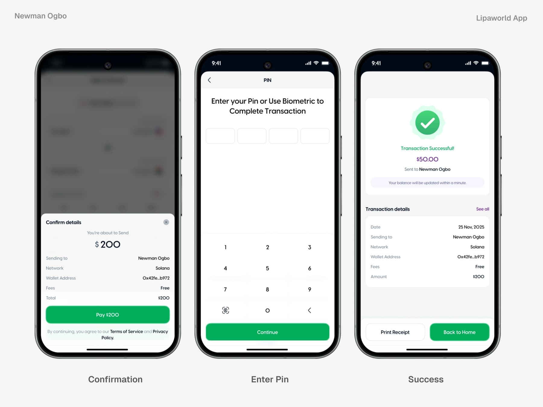 Lipaworld wallet transfer confirmation