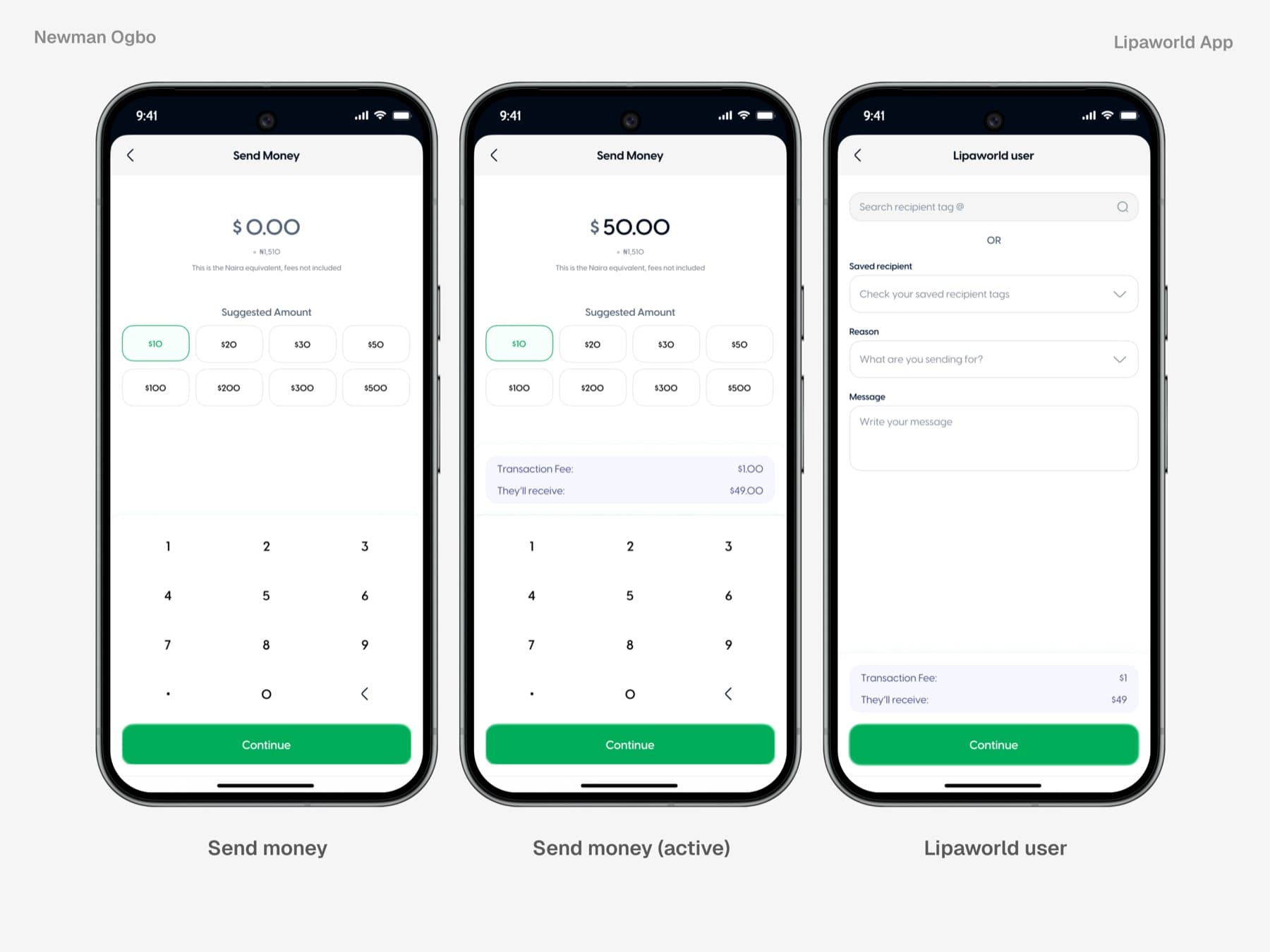 Send money to a Lipaworld user from the wallet