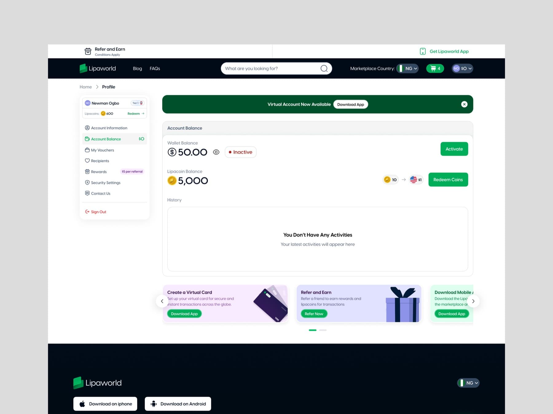 Lipaworld account information