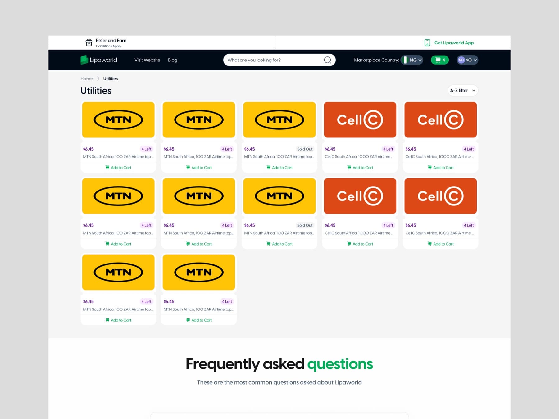 Lipaworld marketplace after sign-up
